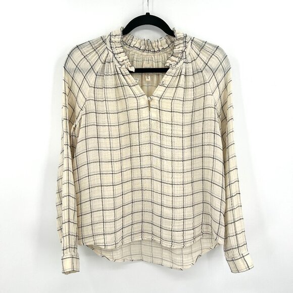 REBECCA TAYLOR La Vie *Flawed Ivory Black Silver Metallic Plaid Boxy Top Size XS - Picture 1 of 8